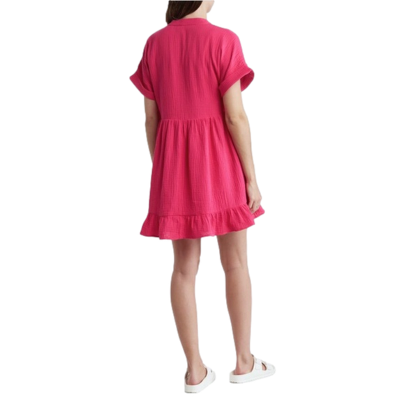 NWT Lumiere Short Sleeve babydoll dress - bright pink - Sz Medium - lined - Picture 3 of 5
